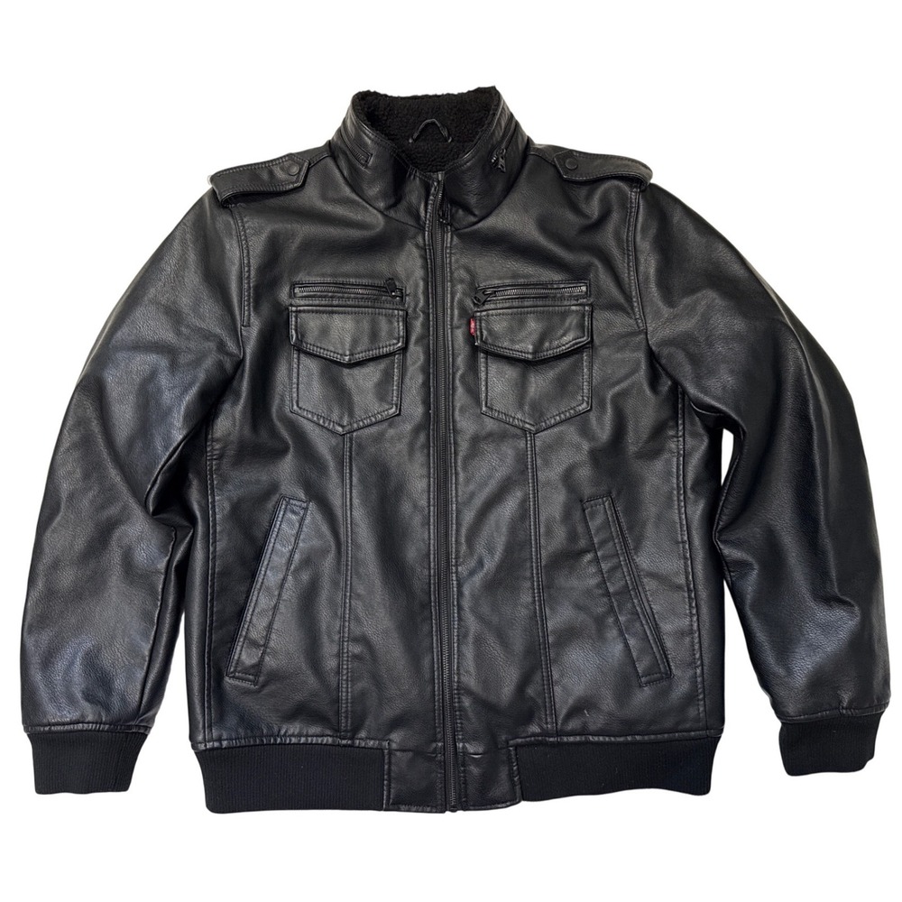 Levi's Men's Faux Black Leather Aviator Bomber Jacket Black - XL